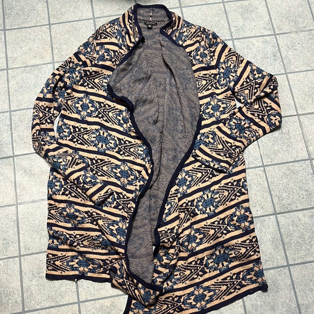 Lucky Brand Womens Open Front Waterfall
Cardigan Sweater Blue Tan Aztec